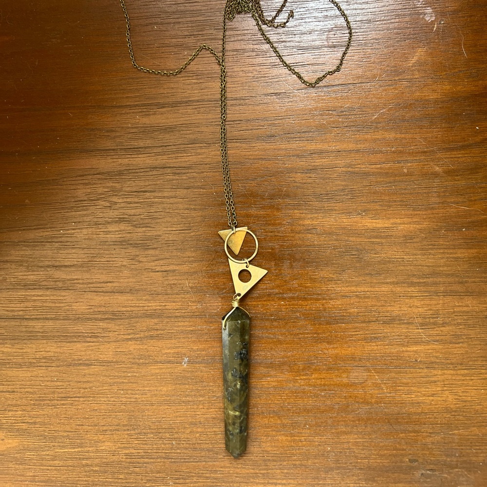 Geometric Gold and Brown Stone Pendant Necklace